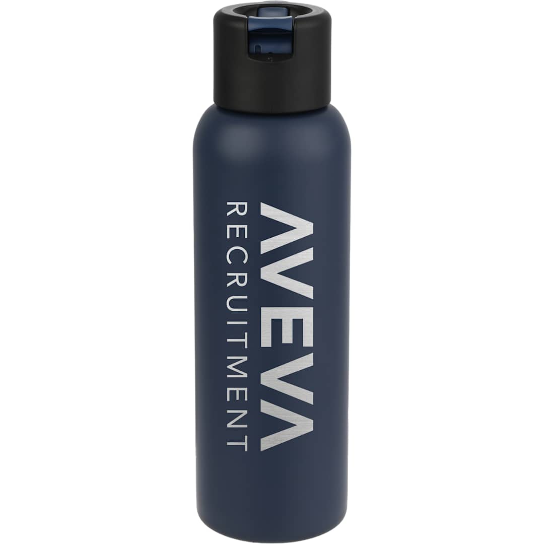 Front View of Blue Clio Eco-Friendly Straw Lid Vacuum Bottle 22oz