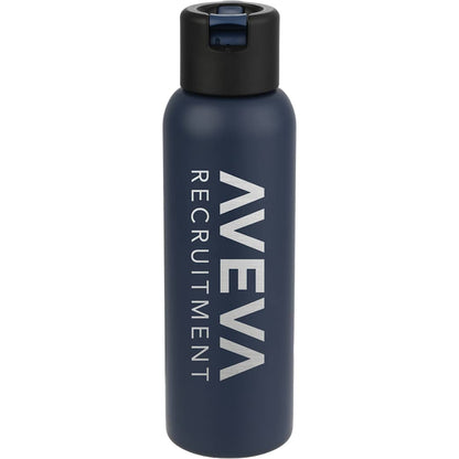 Front View of Blue Clio Eco-Friendly Straw Lid Vacuum Bottle 22oz