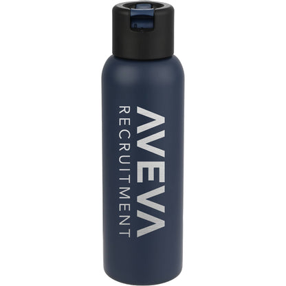 Front View of Blue Clio Eco-Friendly Straw Lid Vacuum Bottle 22oz