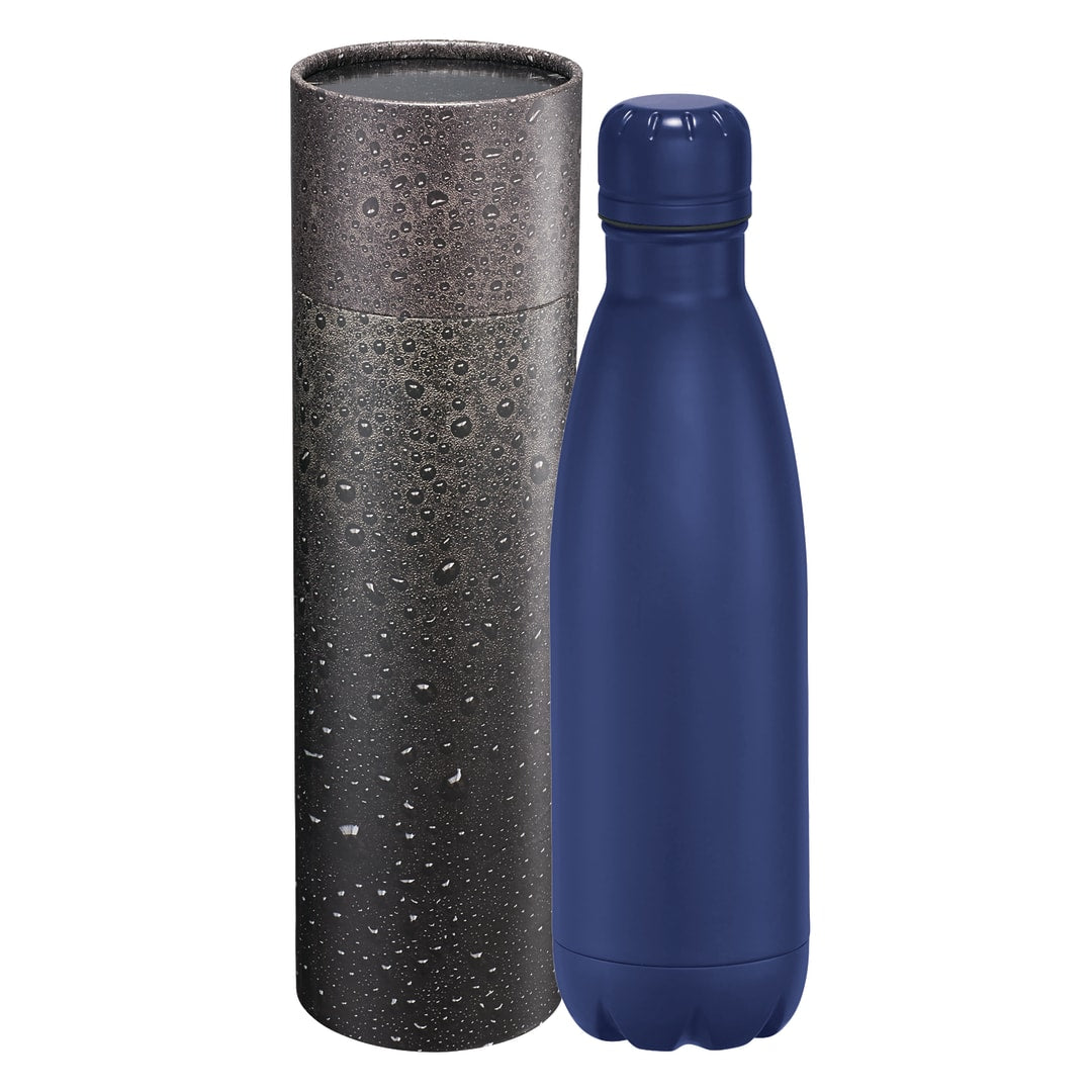Front View of Blue Copper Vac Bottle 17oz With Cylindrical Box plain