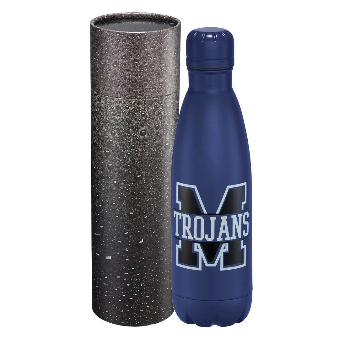 Front View of Blue Copper Vac Bottle 17oz With Cylindrical Box