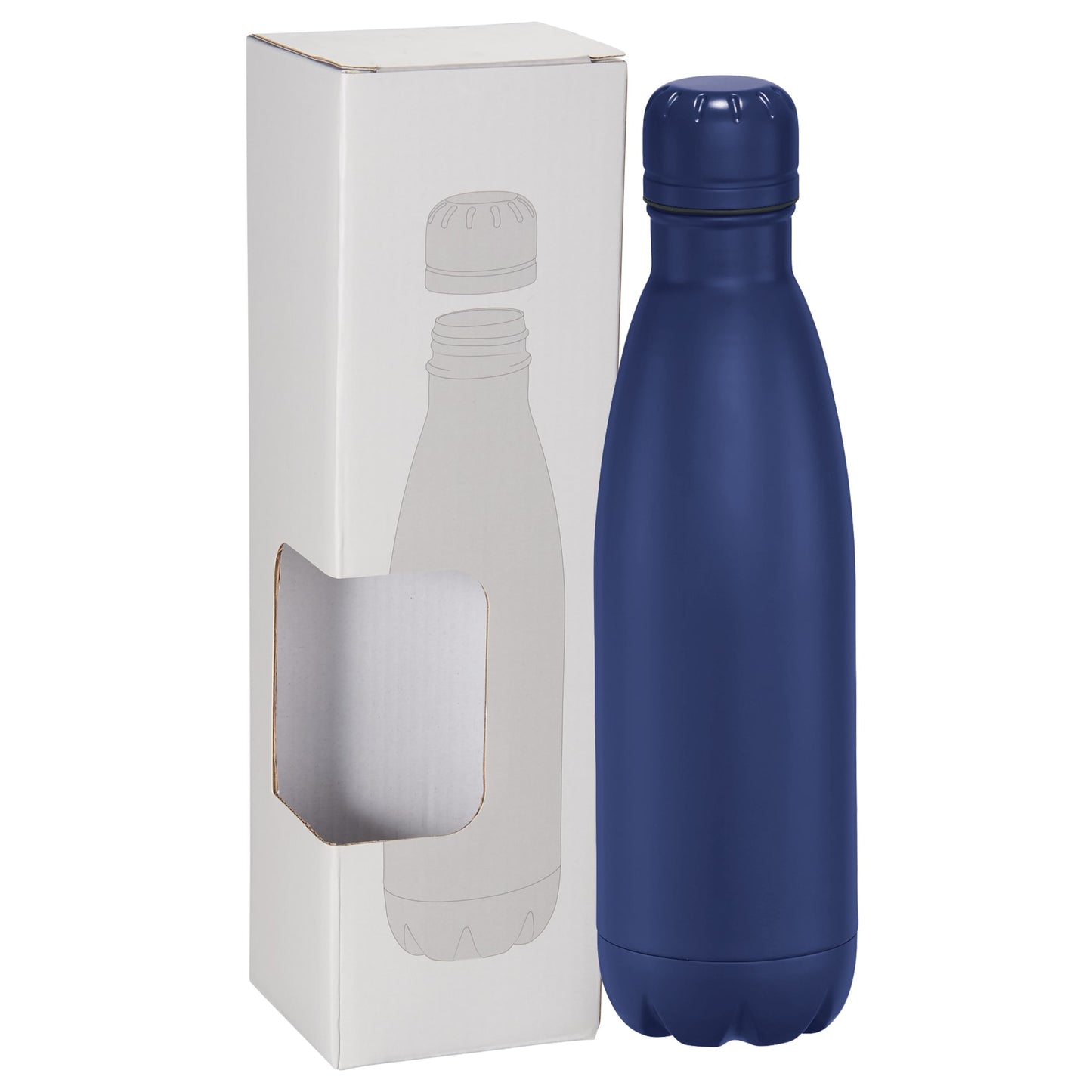 Front View of Blue Copper Vacuum Insulated Bottle 17oz w/ Window Box plain