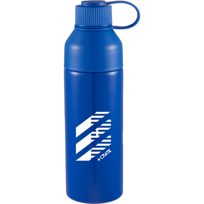 Front View of Blue DUO 26oz Recycled Aluminum Bottle