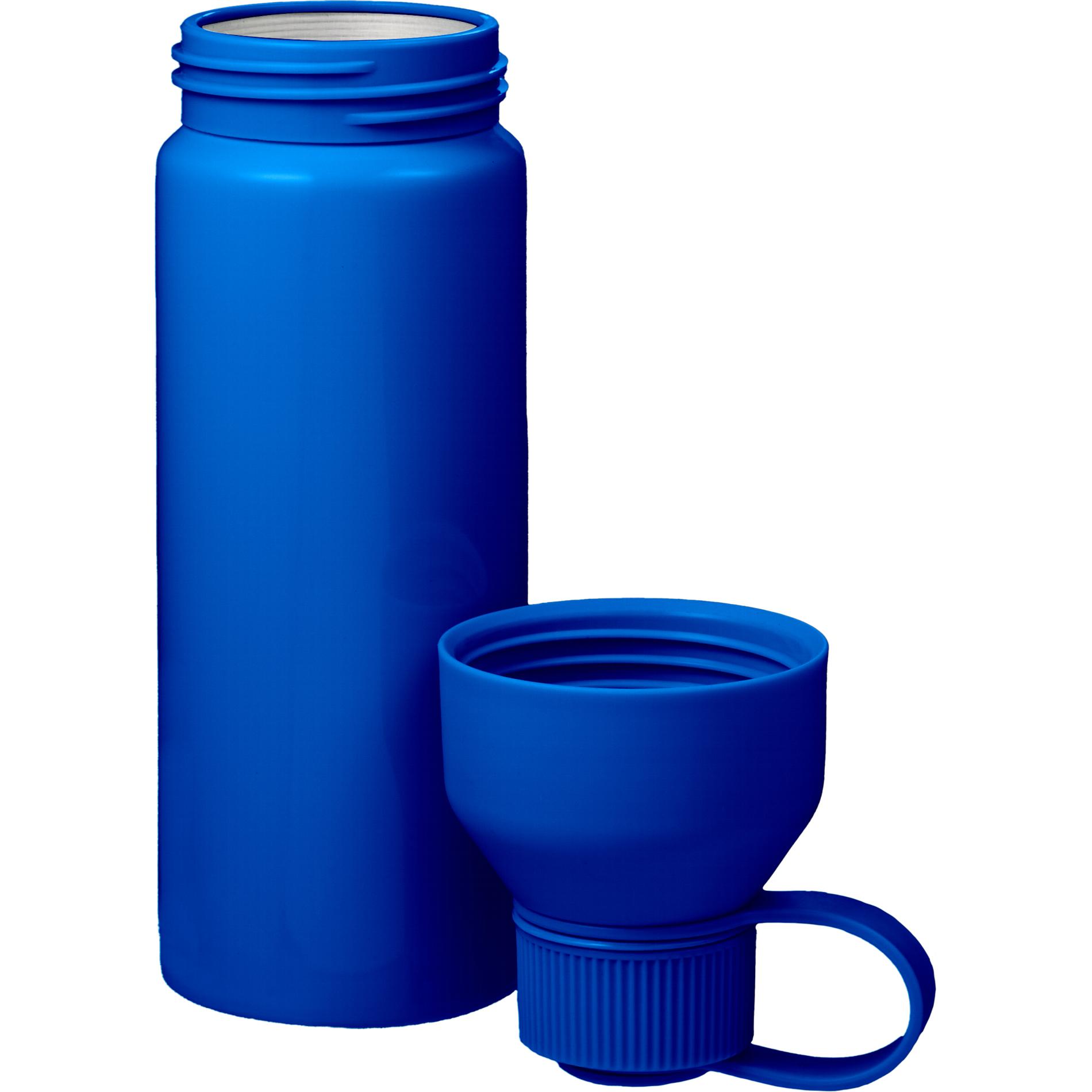Front View of Blue DUO 26oz Recycled Aluminum Bottle