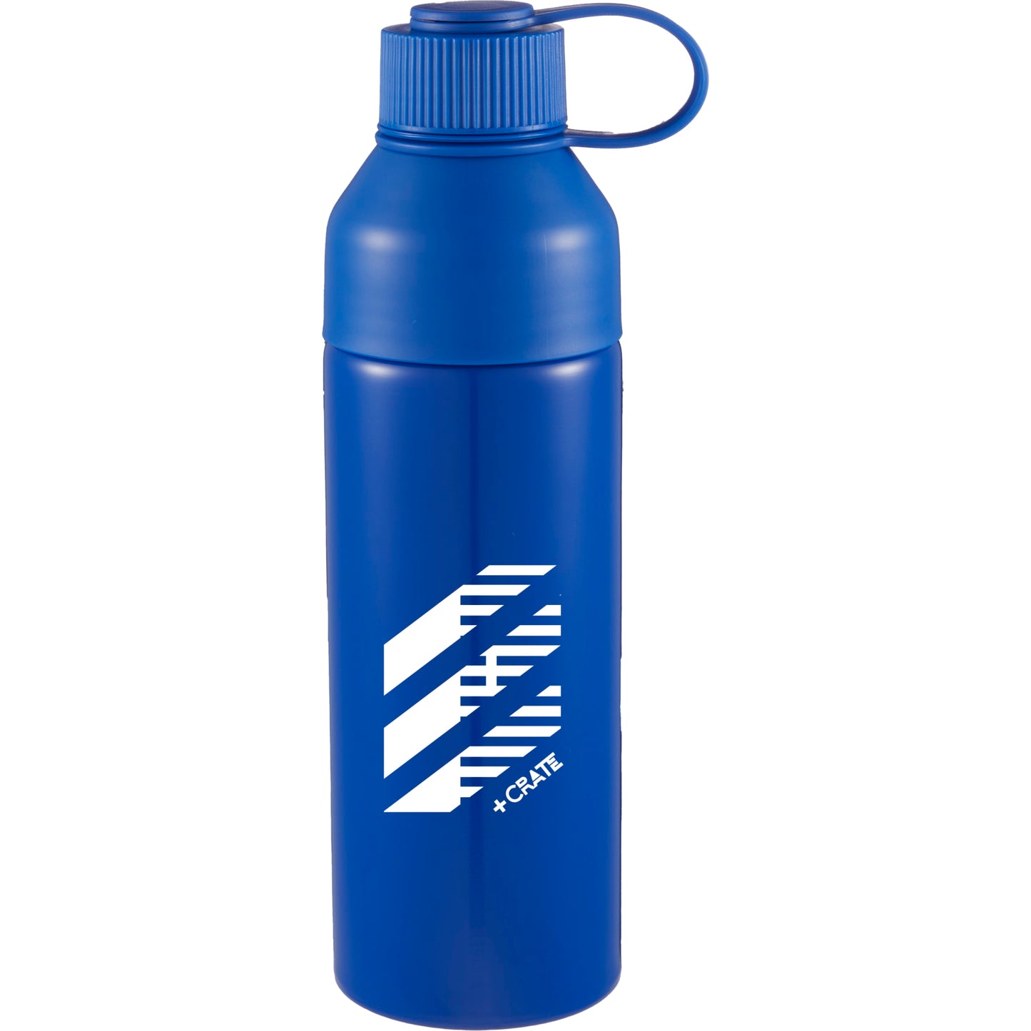 Front View of Blue DUO 26oz Recycled Aluminum Bottle