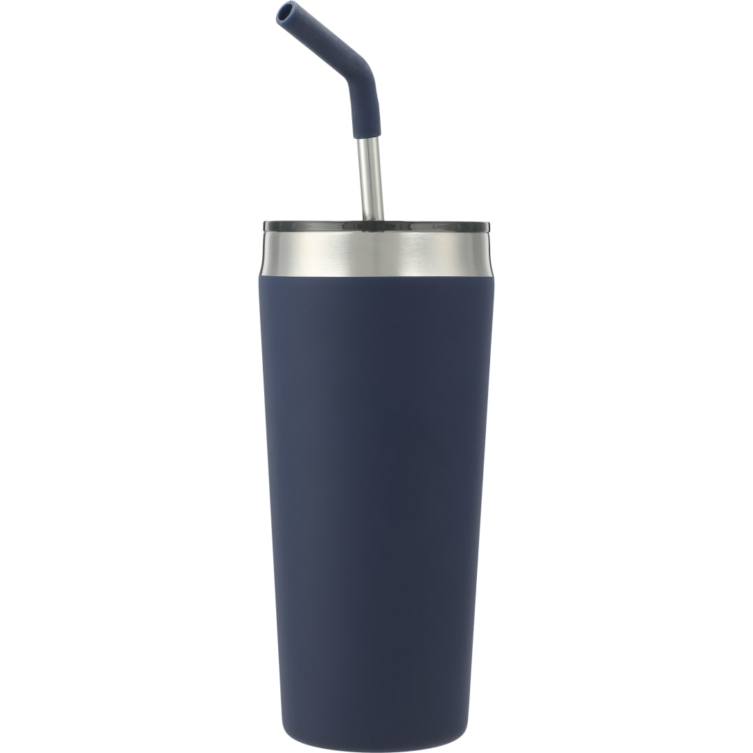 Front View of Blue Faye 20oz Vacuum Tumbler w/ SS Straw plain