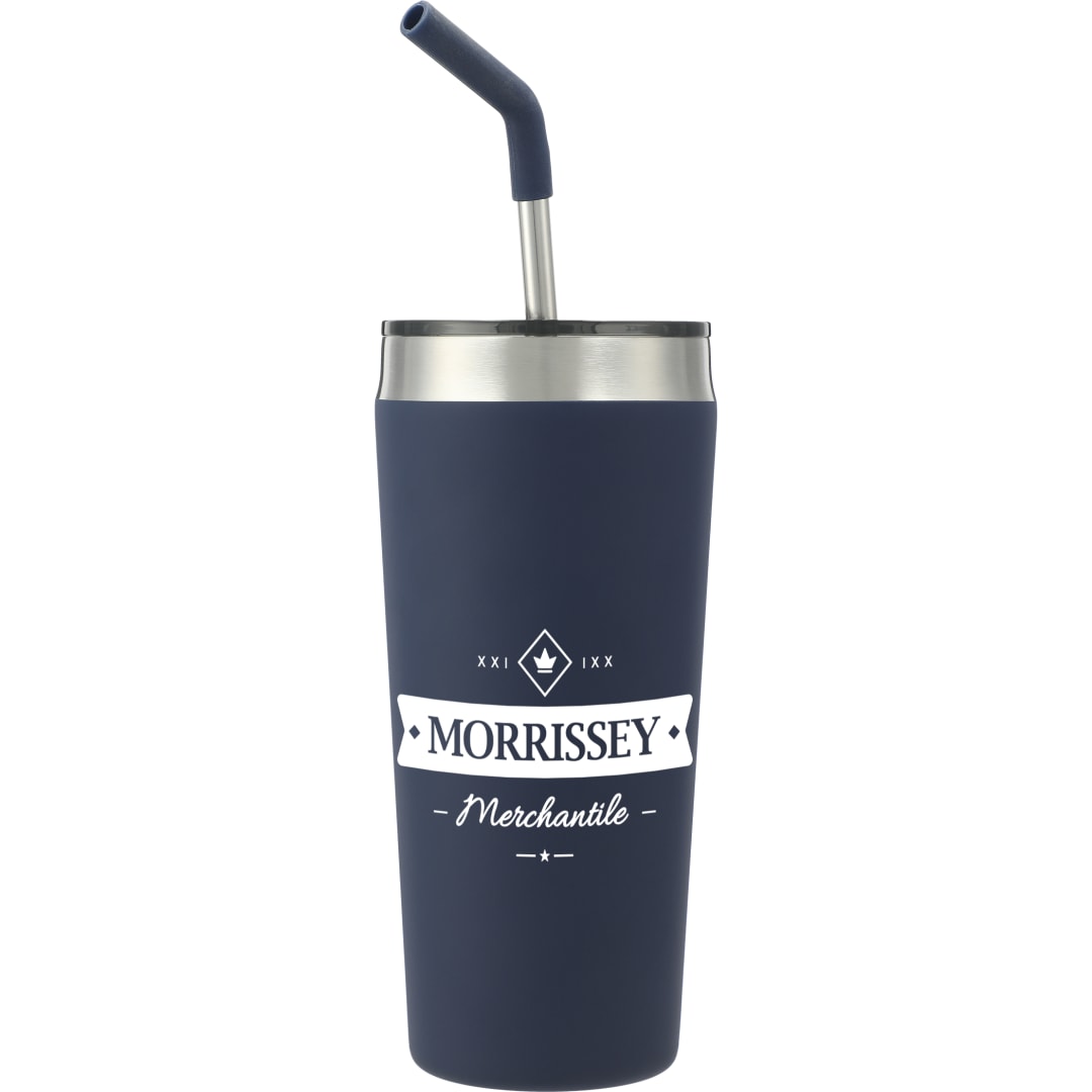 Front View of Blue Faye 20oz Vacuum Tumbler w/ SS Straw