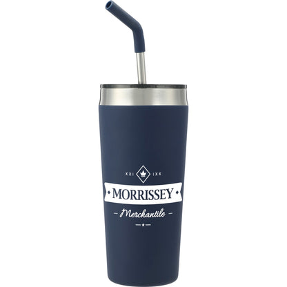 Front View of Blue Faye 20oz Vacuum Tumbler w/ SS Straw