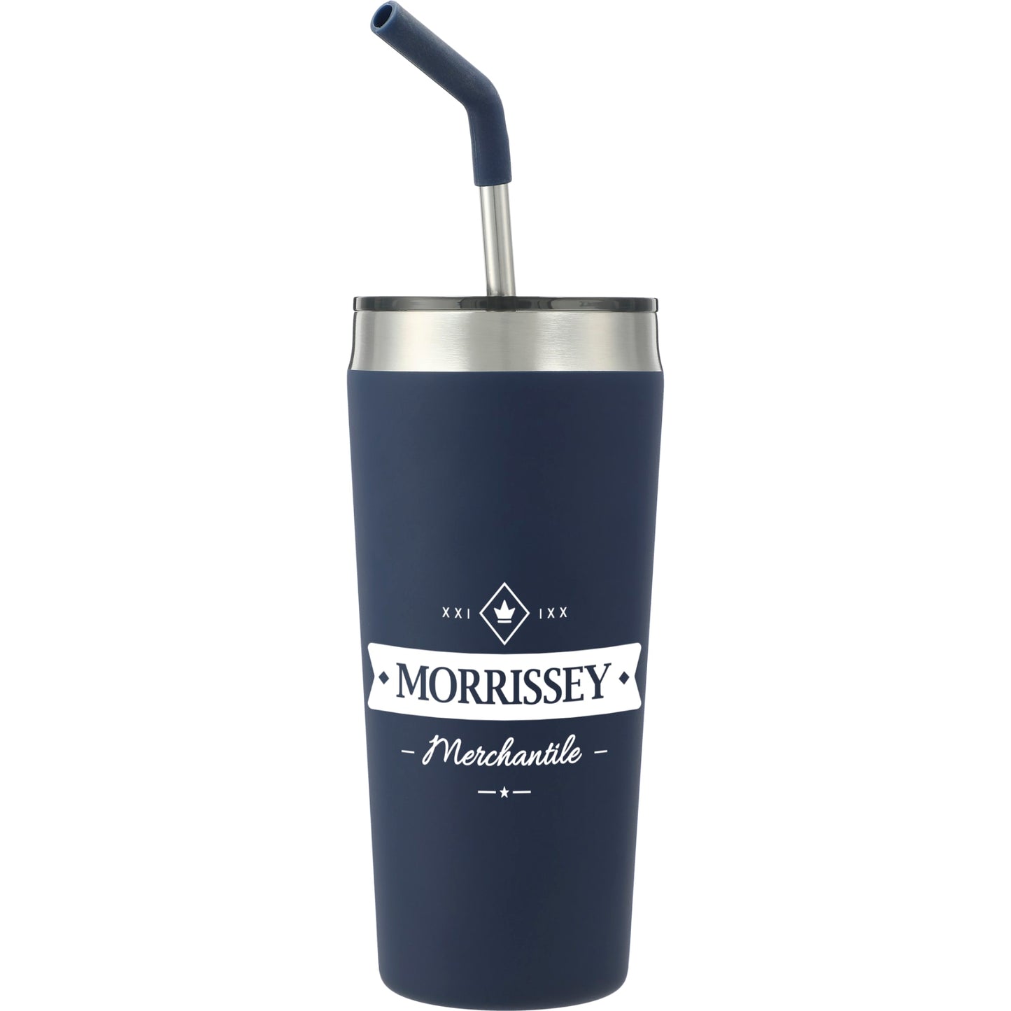 Front View of Blue Faye 20oz Vacuum Tumbler w/ SS Straw