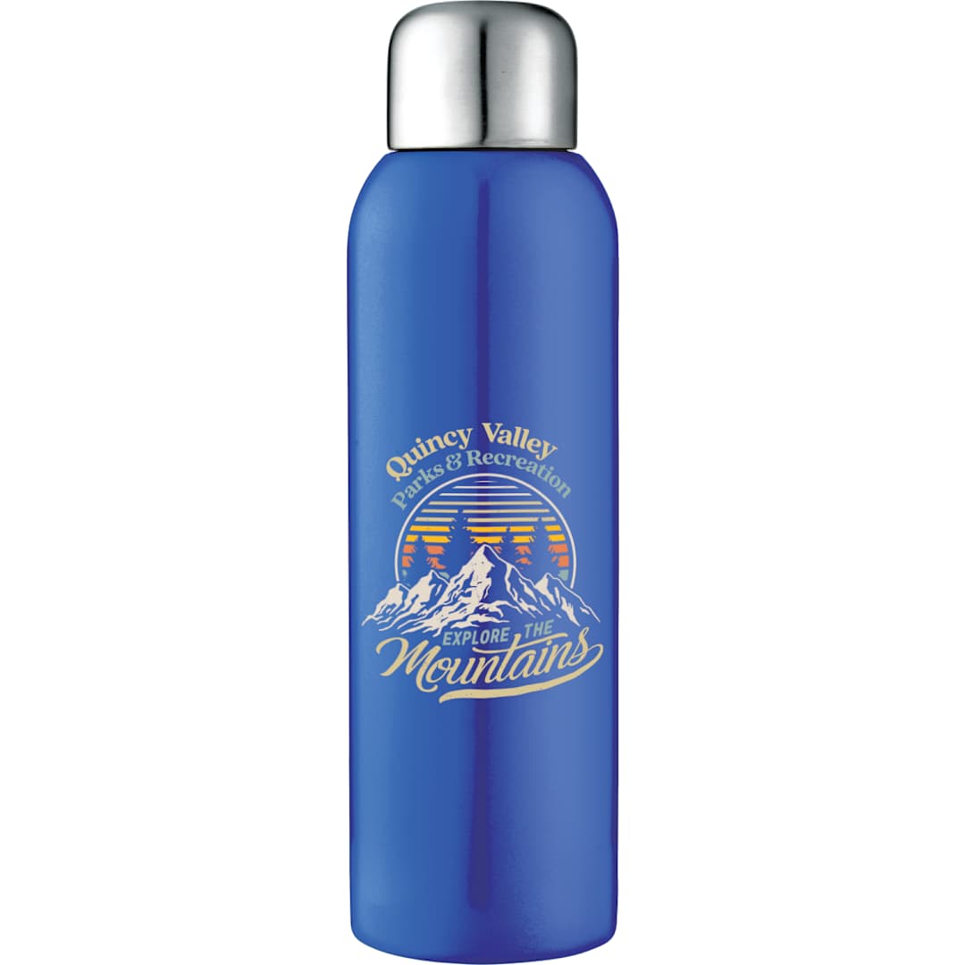Front View of Blue Guzzle 28oz Stainless Sports Bottle