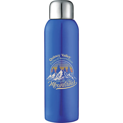 Front View of Blue Guzzle 28oz Stainless Sports Bottle