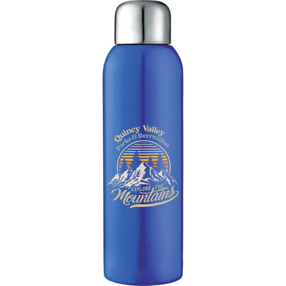 Front View of Blue Guzzle 28oz Stainless Sports Bottle
