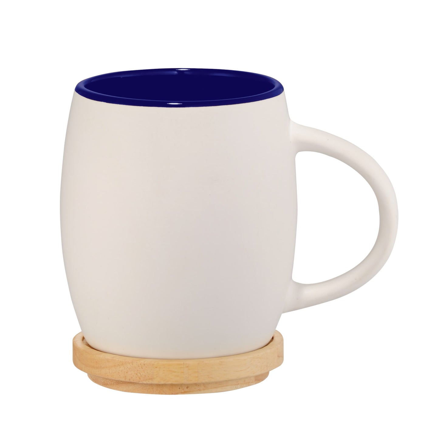 Front View of Blue Hearth Ceramic Mug FSC®100% Wood Lid/Coaster 15oz plain