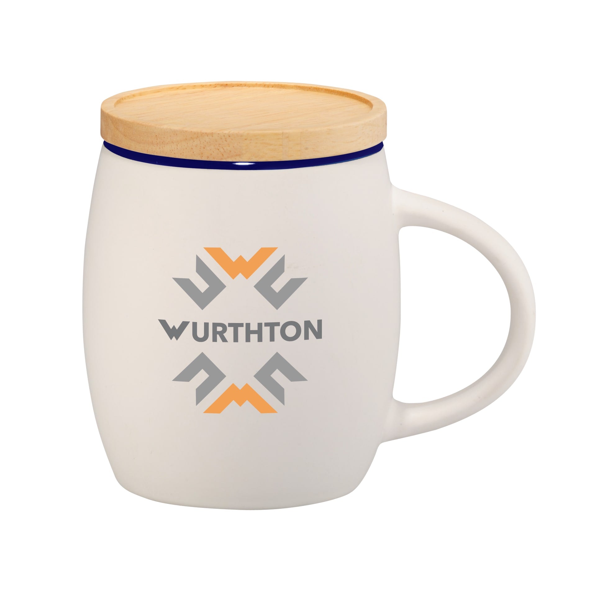 Front View of Blue Hearth Ceramic Mug FSC®100% Wood Lid/Coaster 15oz