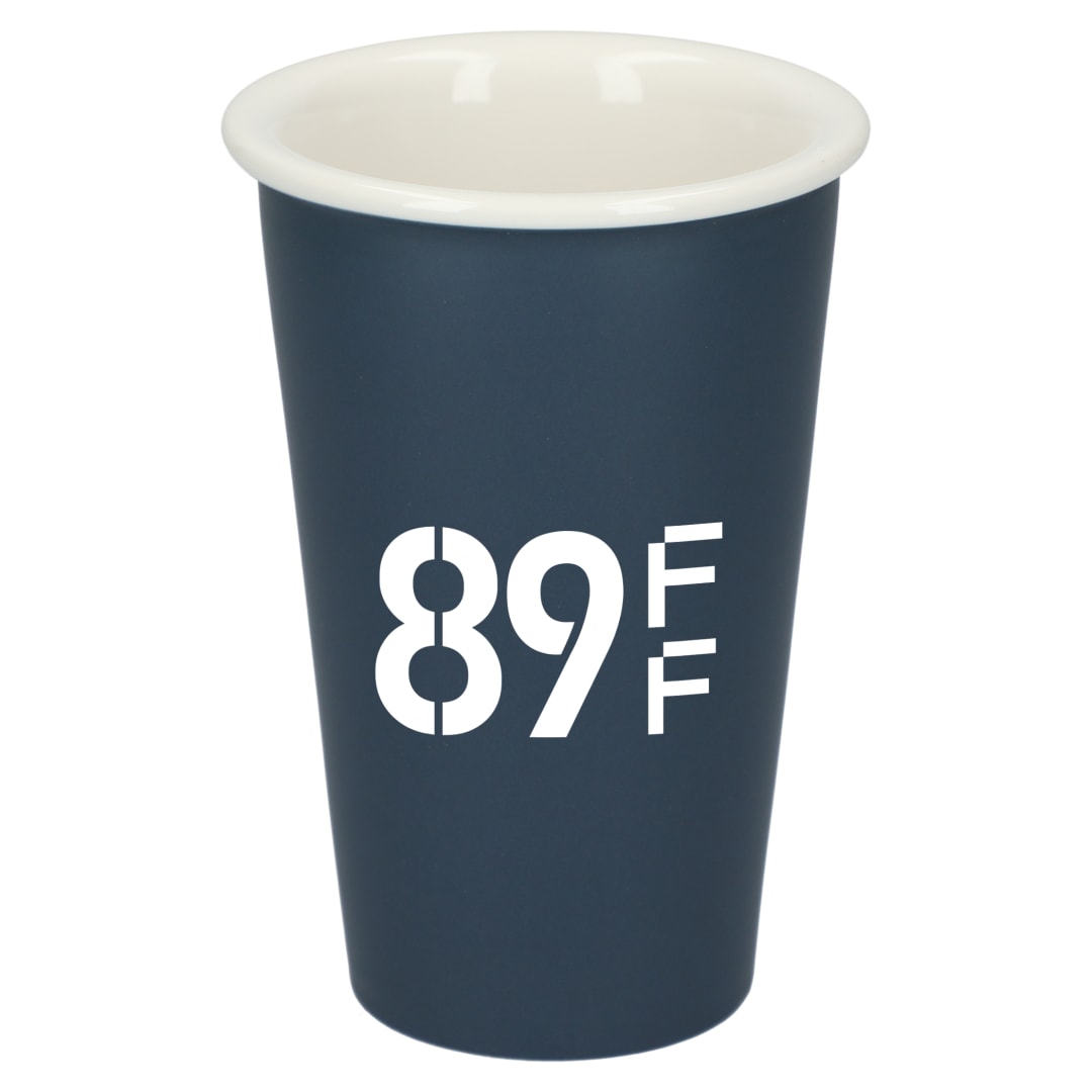 Front View of Blue I'm not a paper cup 10oz ceramic tumbler
