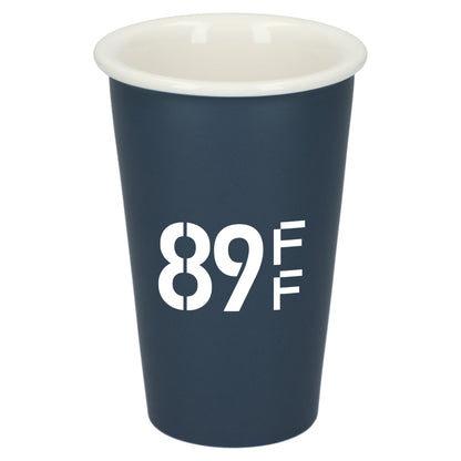 Front View of Blue I'm not a paper cup 10oz ceramic tumbler