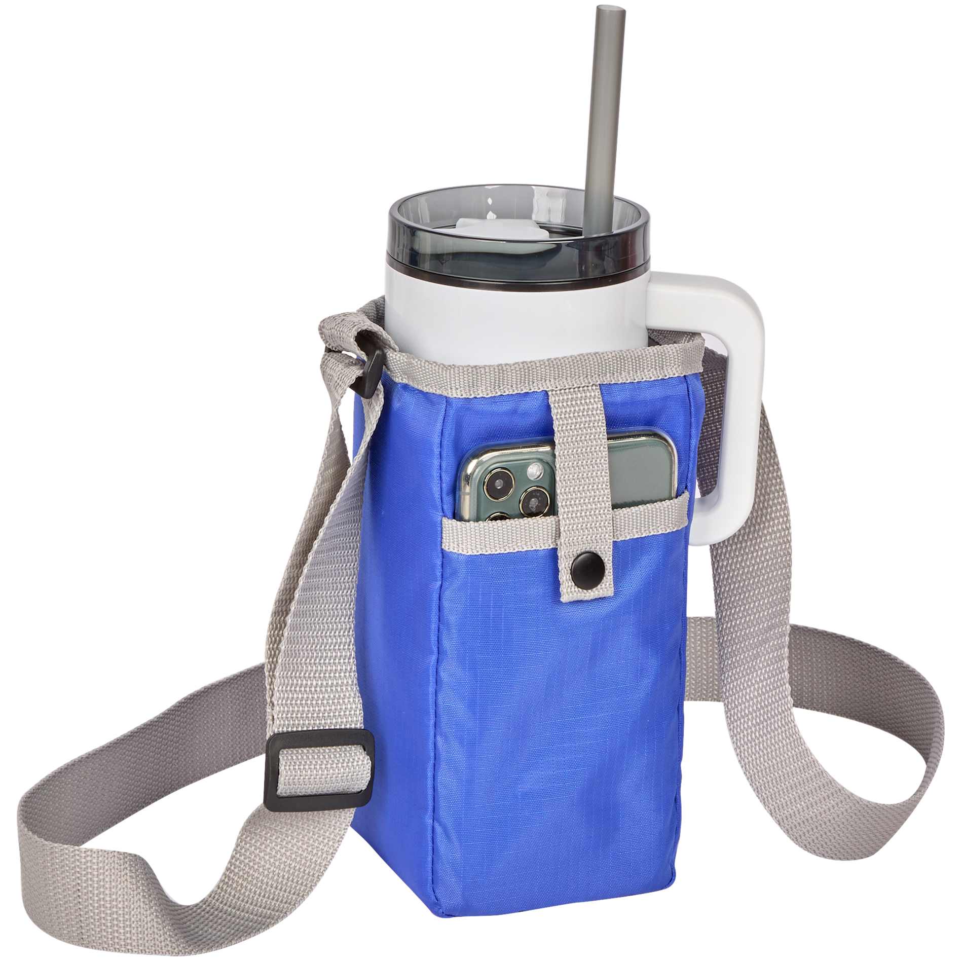 Front View of Blue Insulated Bottle Sling plain