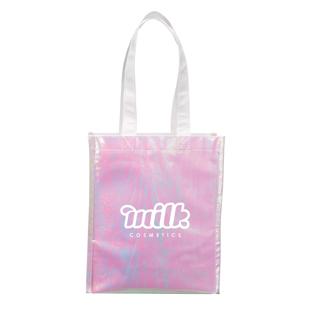 Front View of Blue Iridescent Non-Woven Gift Tote