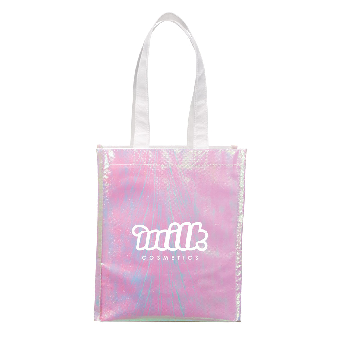 Front View of Blue Iridescent Non-Woven Gift Tote