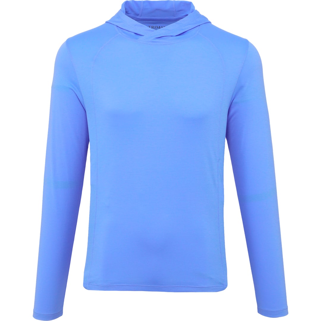 Front View of Blue IZU Everthing Performance Hoodie - Men's plain
