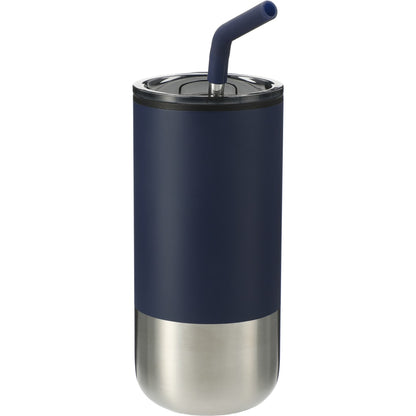 Front View of Blue Lagom 16oz Tumbler w/ SS Straw plain