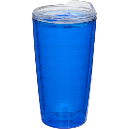 Front View of Blue Lakeside Double Wall Tumbler 16 oz plain