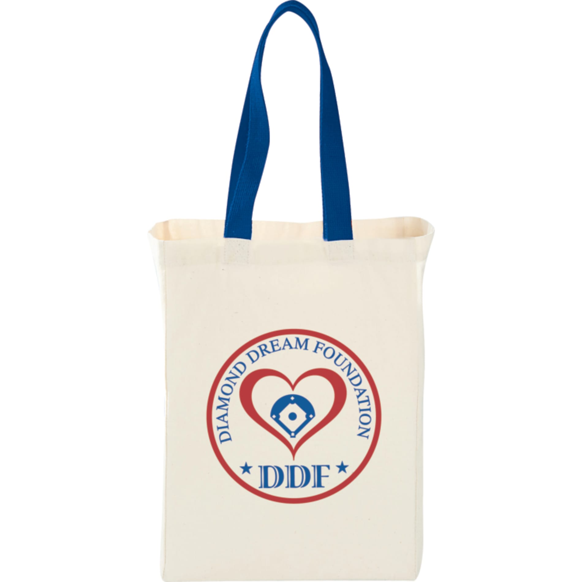 Front View of Blue Nebraska 5oz Cotton Canvas Grocery Tote