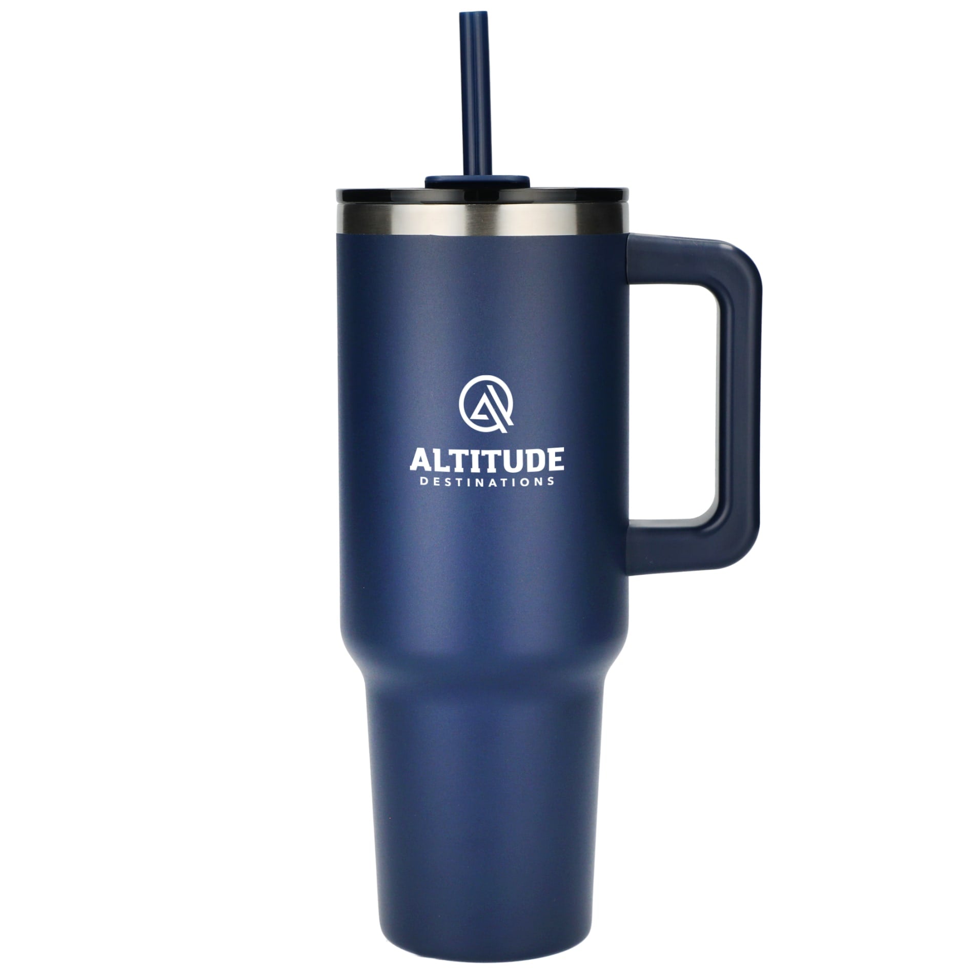 Front View of Blue Pinnacle Recycled Travel Tumbler with Straw 40oz
