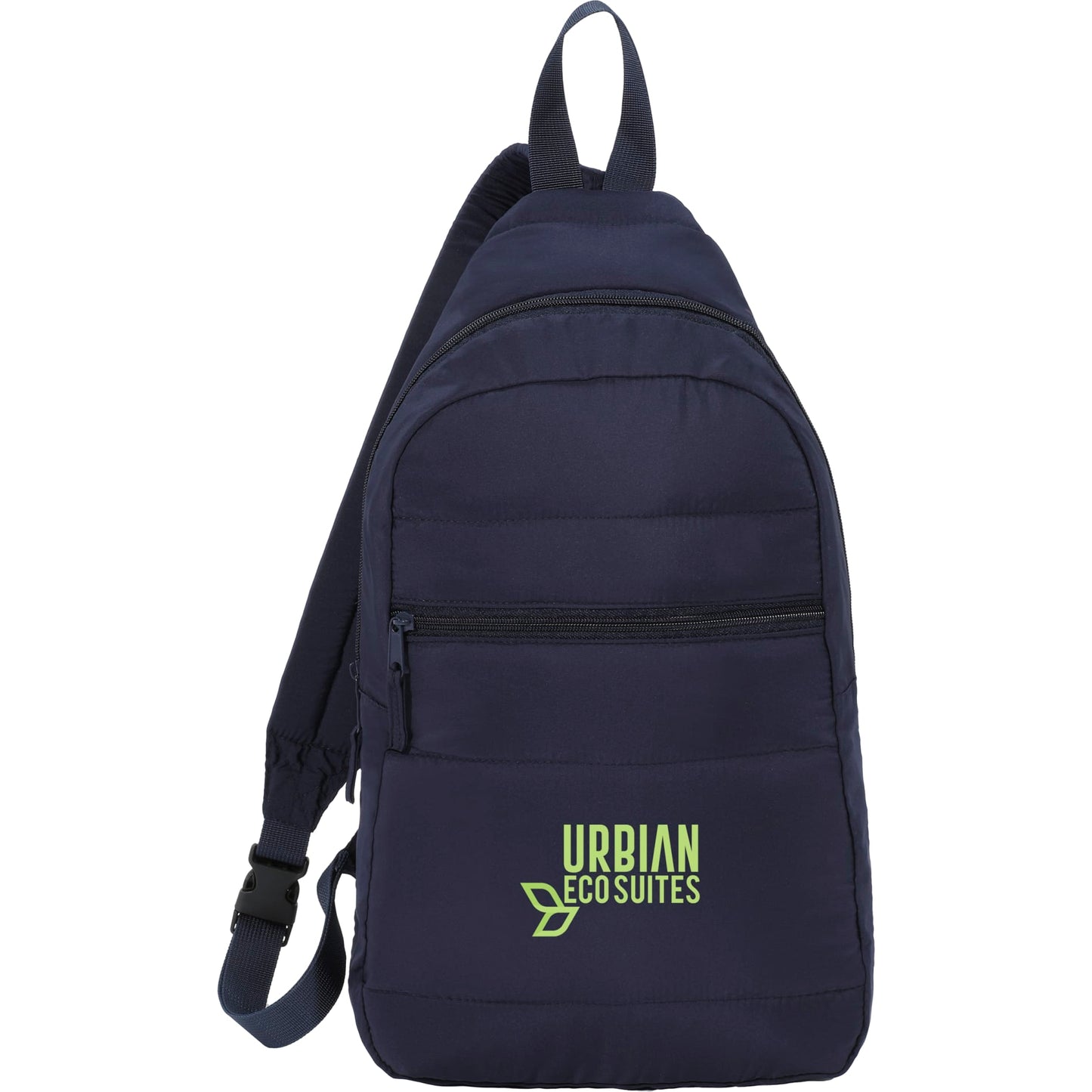 Front View of Blue Puffer Recycled Sling Backpack
