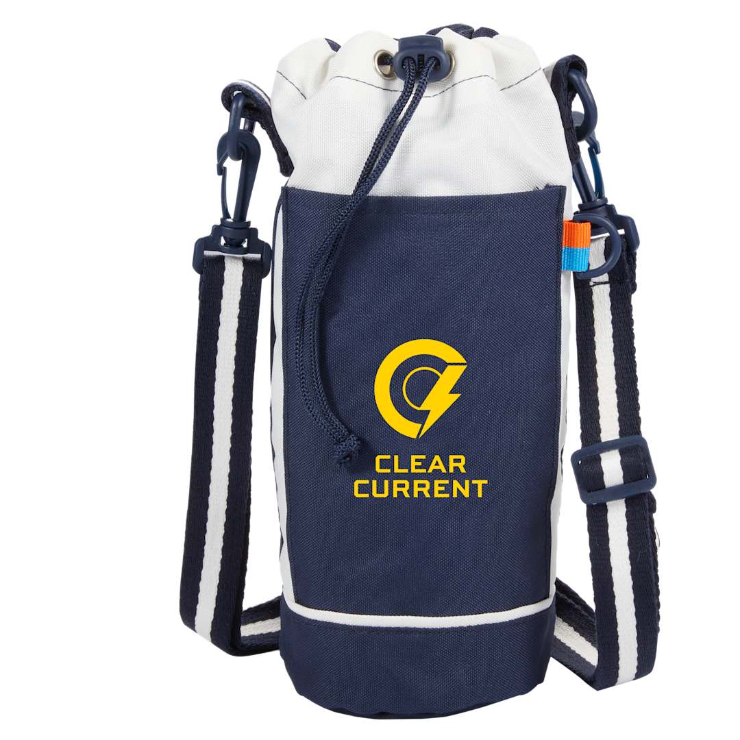 Front View of Blue Retro Sport Recycled Bottle Sling