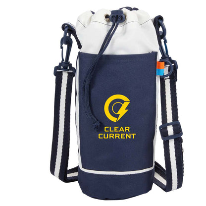 Front View of Blue Retro Sport Recycled Bottle Sling