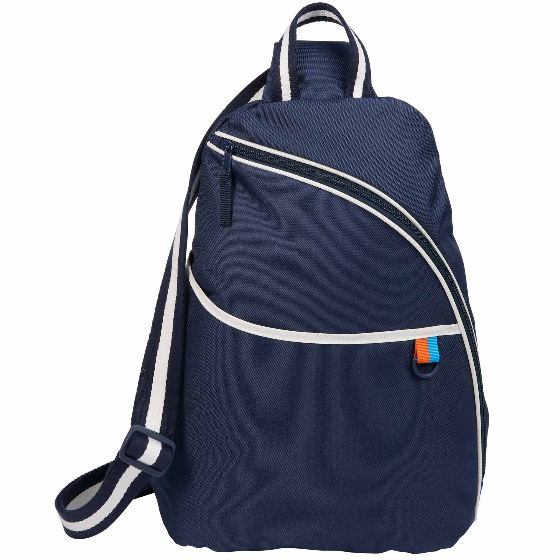Front View of Blue Retro Sport Recycled Sling Backpack plain