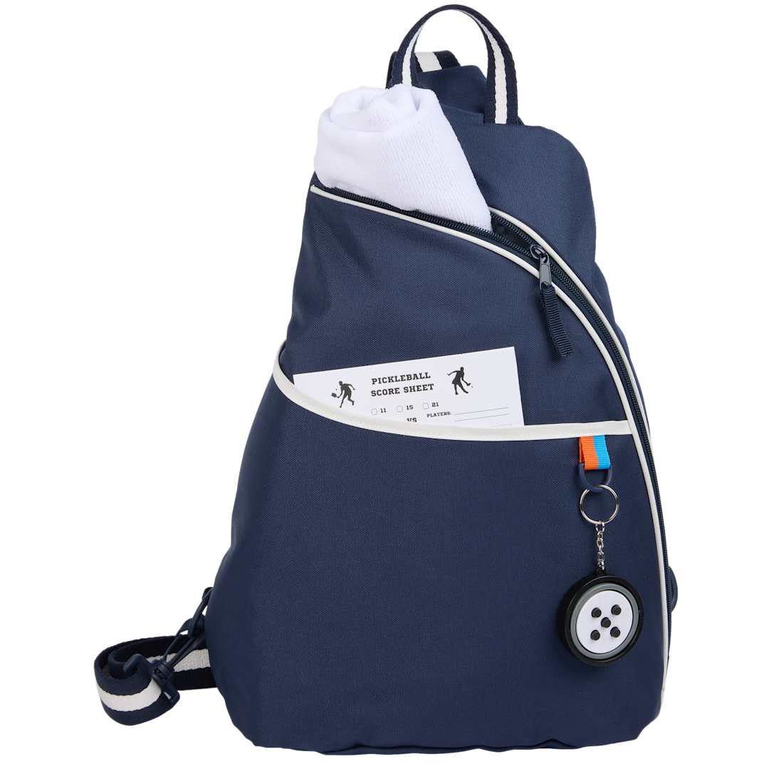 Front View of Blue Retro Sport Recycled Sling Backpack plain