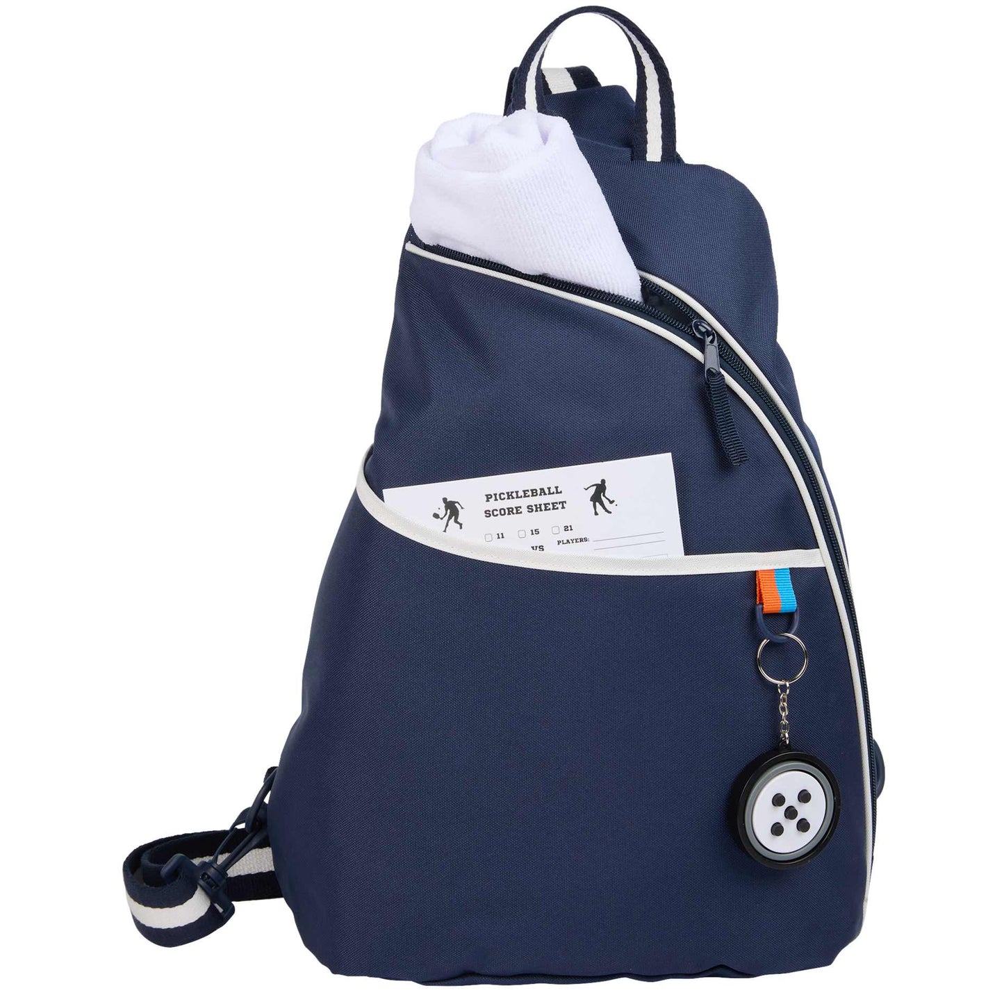 Front View of Blue Retro Sport Recycled Sling Backpack plain