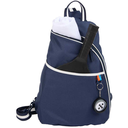 Front View of Blue Retro Sport Recycled Sling Backpack plain