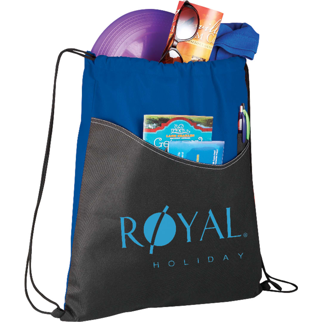 Front View of Blue Rivers Non-Woven Drawstring Bag