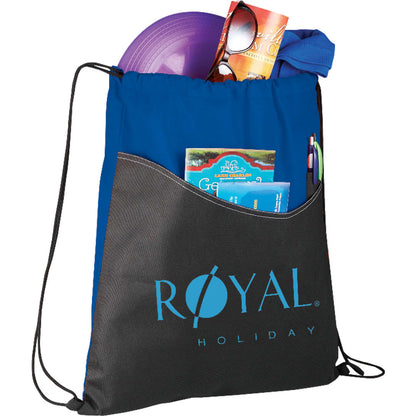 Front View of Blue Rivers Non-Woven Drawstring Bag