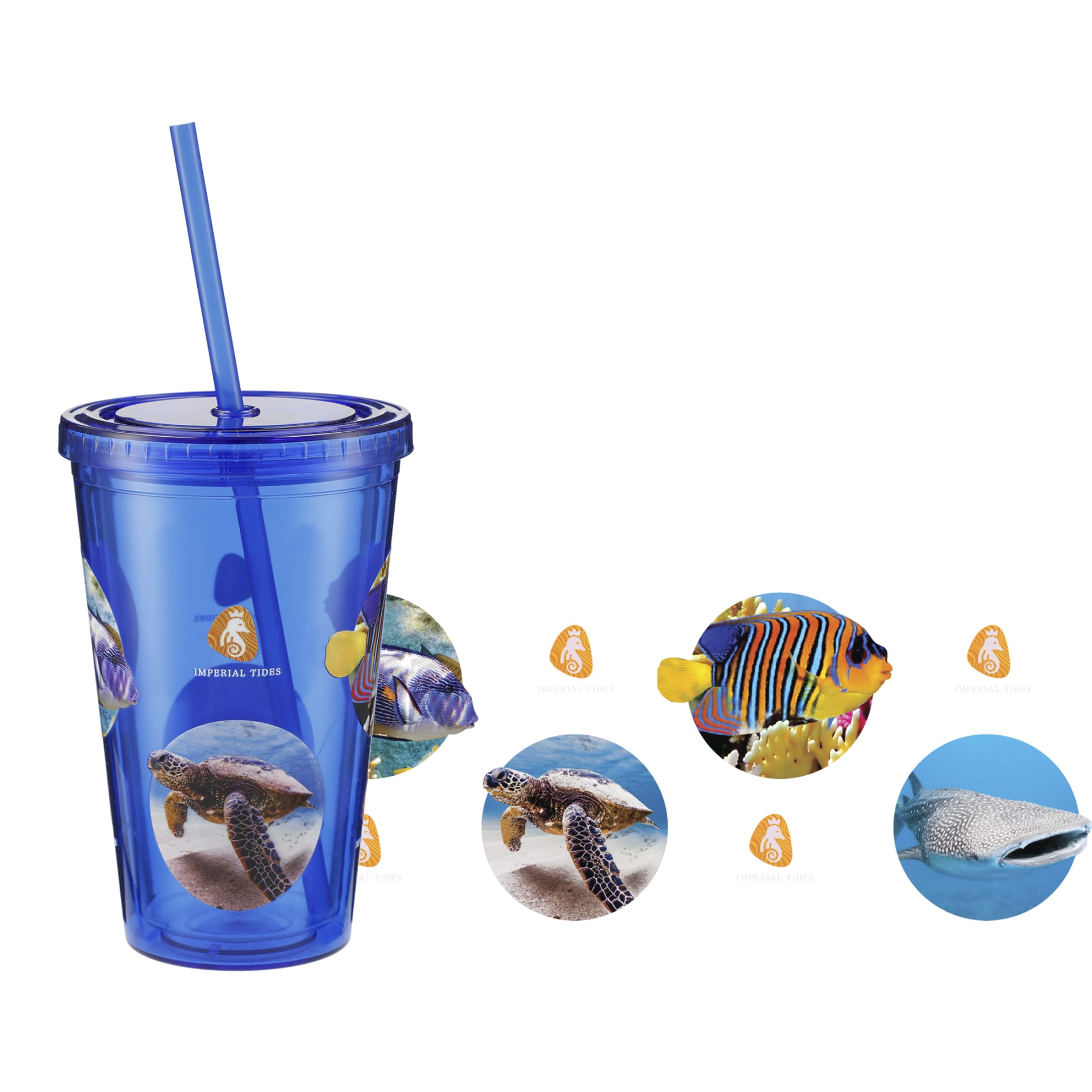 Front View of Blue Sedici Tumbler 16oz