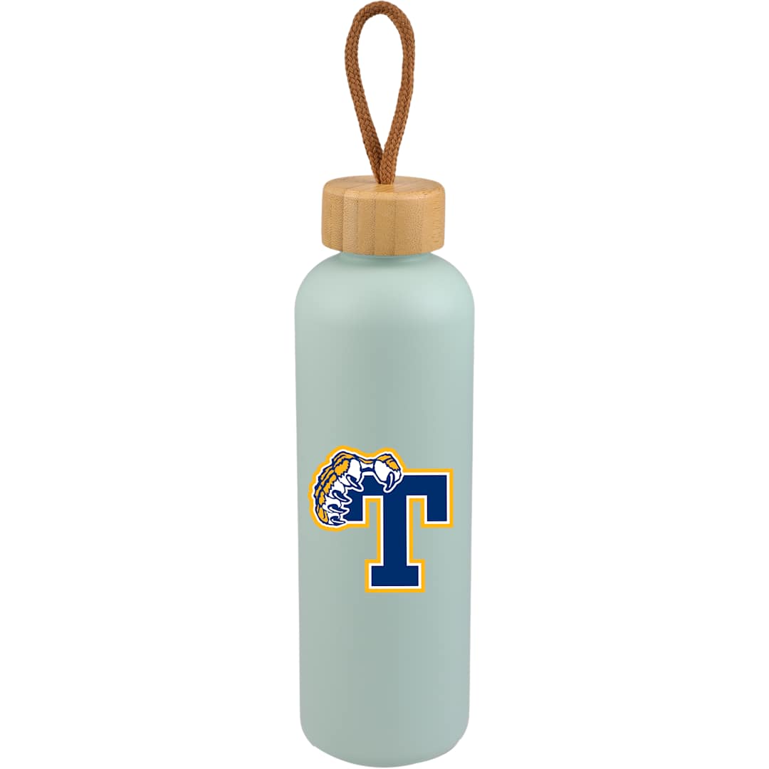 Front View of Blue Tania Recycled Bottle w/ FSC® Bamboo Lid 26oz