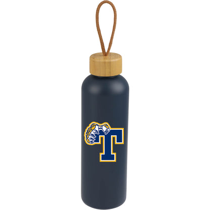 Front View of Blue Tania Recycled Bottle w/ FSC® Bamboo Lid 26oz