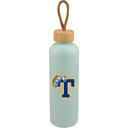 Front View of Blue Tania Recycled Bottle w/ FSC® Bamboo Lid 26oz
