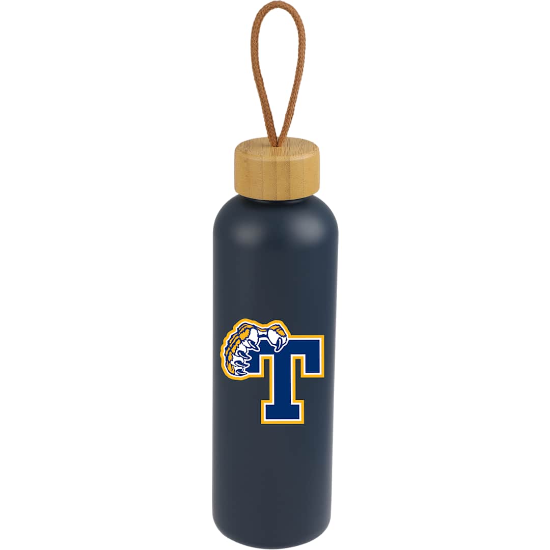 Front View of Blue Tania Recycled Bottle w/ FSC® Bamboo Lid 26oz