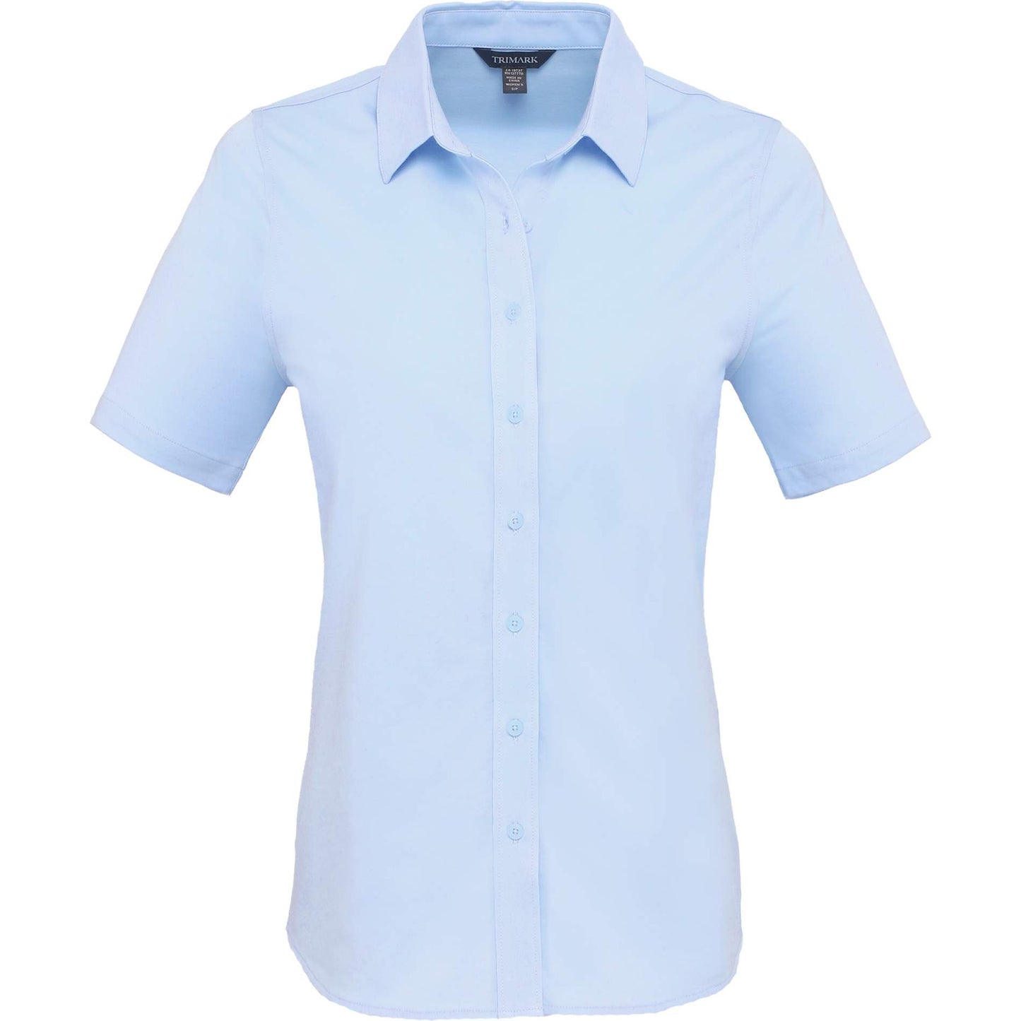 Front View of Blue TATRA Eco Short Knit Button Up Sleeve Shirt - Women's plain