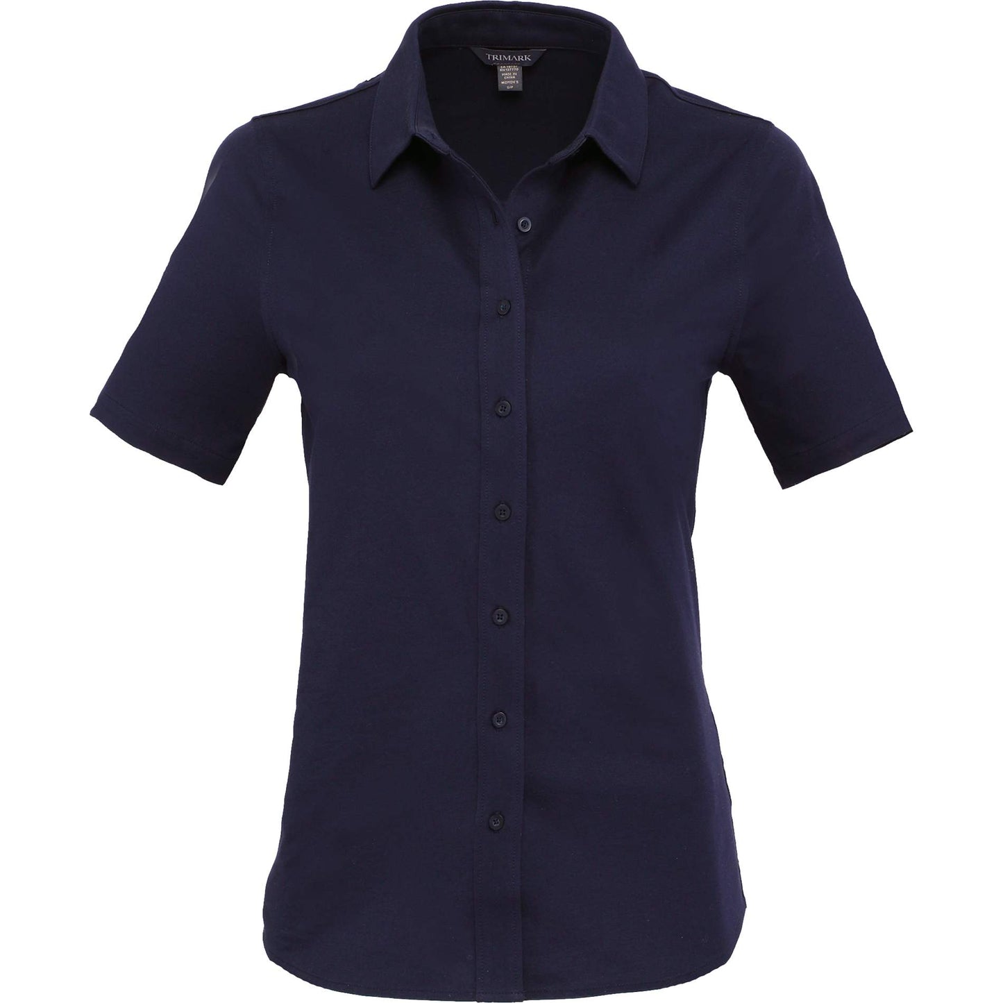 Front View of Blue TATRA Eco Short Knit Button Up Sleeve Shirt - Women's plain