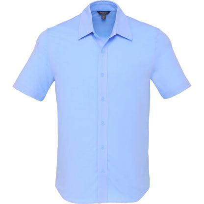 Front View of Blue TATRA Eco Short Sleeve Knit Shirt - Men's plain