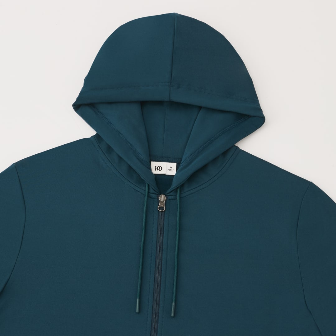 Front View of Blue tentree Stretch Knit Zip Up - Men's plain