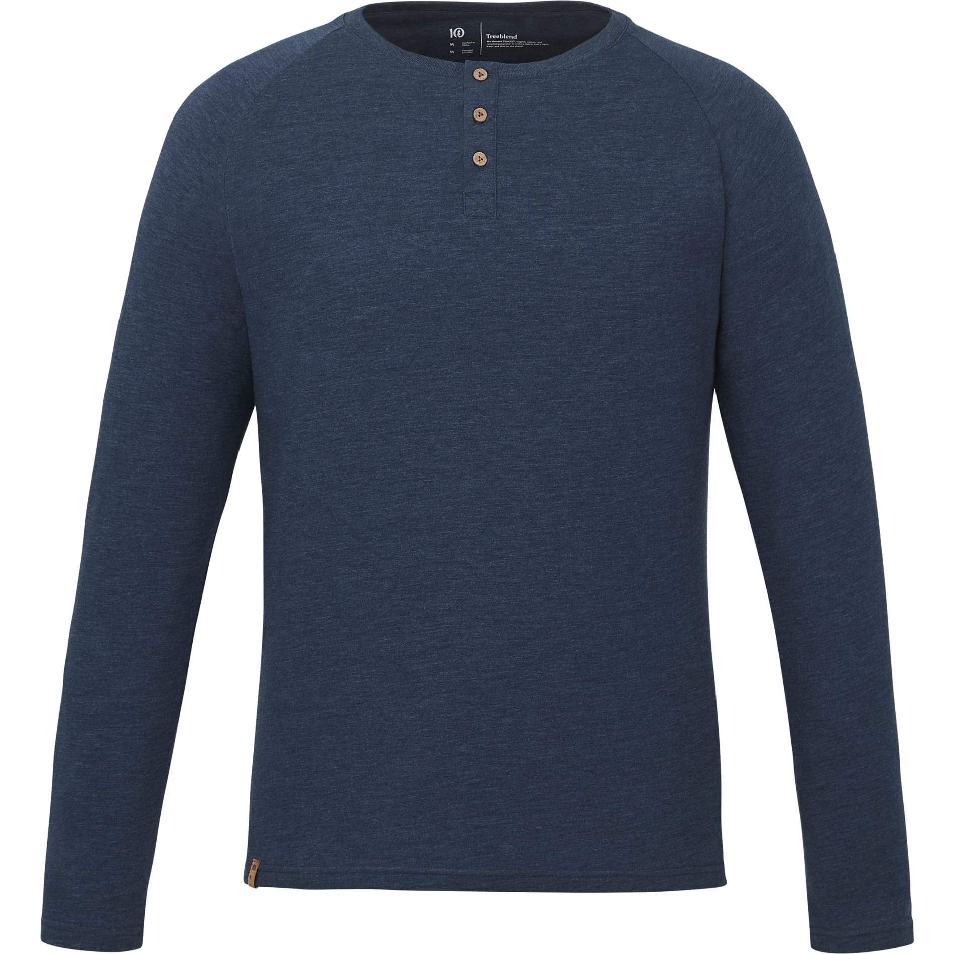Front View of Blue tentree TreeBlend Classic Henley Longsleeve - Men's plain