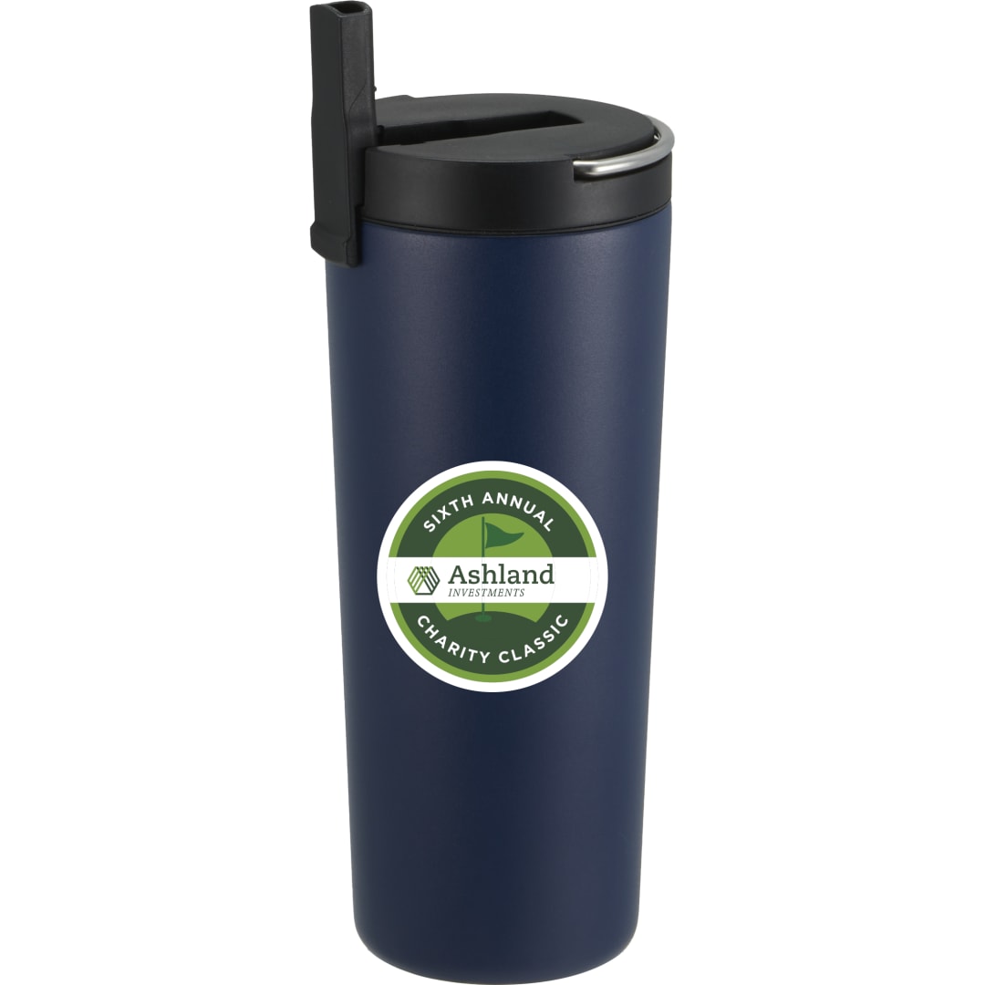 Front View of Blue Thor Copper Insulated Tumbler 24oz Flip Straw Lid