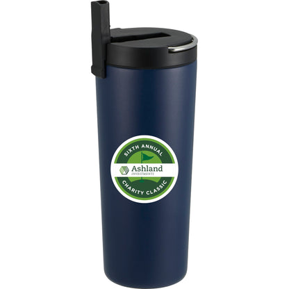 Front View of Blue Thor Copper Insulated Tumbler 24oz Flip Straw Lid