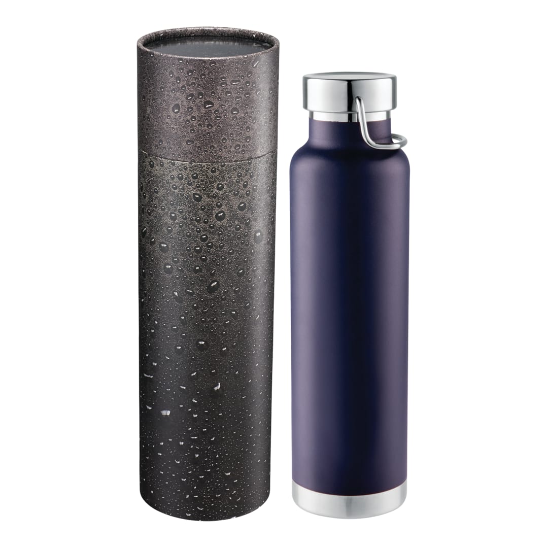 Front View of Blue Thor Copper Vac Bottle 22oz With Cylindrical Box plain